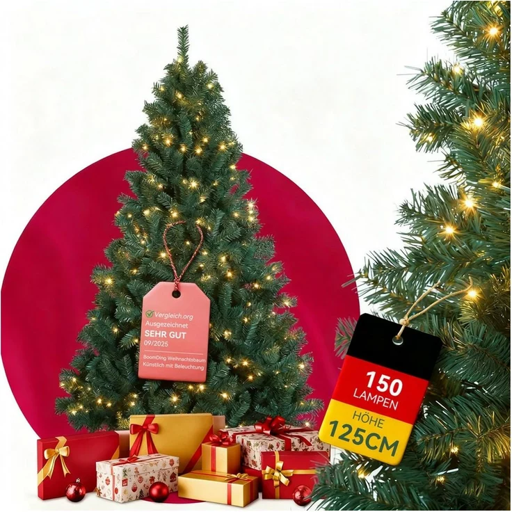 oyajia Künstlicher Weihnachtsbaum Künstlicher Weihnachtsbaum,8 Beleuchtungsmodi, Weihnachten-Dekoration, Christbaum Künstlich, Kompakter Weihnachtsbaum mit 150 LEDs, Dichter Optik & Metallständer – Bild 5