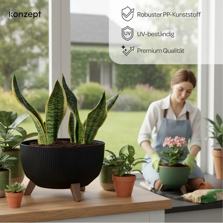 KONZEPT Blumentopf mit Füßen – großer Blumenkübel aus Kunststoff, runde Pflanzschale, 40 oder 47cm, modern & wetterfest, für Innen und Außen – Bild 2