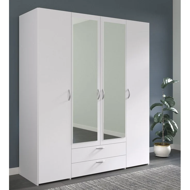 Daily 3 Kleiderschrank 4-türig Weiß mit Spiegel 160x185x51 – Bild 1