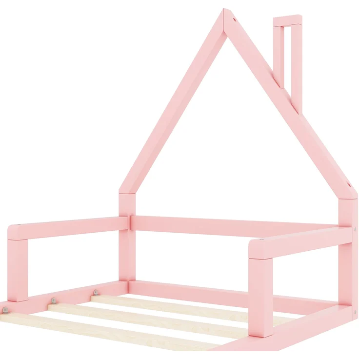 Bett 90x200 cm Hausform aus Kiefer massiv in Rosa – kindgerechtes, schlichtes Design – Bild 10
