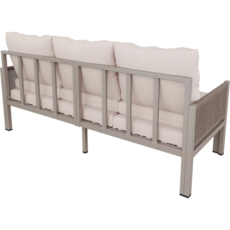 Merax Gartenmöbel-Set, Outdoorsofa, 3-Sitzer-Sofa, Multifunktionales Sofa, lässt sich in einen Liegesessel verwandeln, verzinktes Eisen, Khaki – Bild 8
