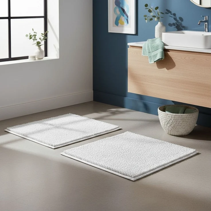 OTTO home Badematte Vanessa Chenille, Standard & Premium, 15mm oder 20mm, auch als 2er Set, rutschhemmend beschichtet, schnell trocknend, strapazierfähig, fußbodenheizungsgeeignet, Polyester, rechteckig, 2-tlg. 45 cm x 50 cm, Uni Farben, besonders weic... – Bild 3