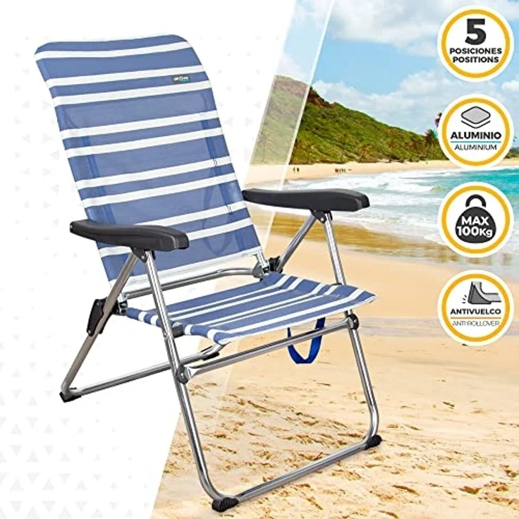 AKTIVE 62260-2er-Pack leichte Klappstühle für Strand, Garten, Terrasse oder Camping | Maße 47 x 63 x 93 cm | 5 Positionen, robust und widerstandsfähig | Inklusive Tragegriff – Bild 3