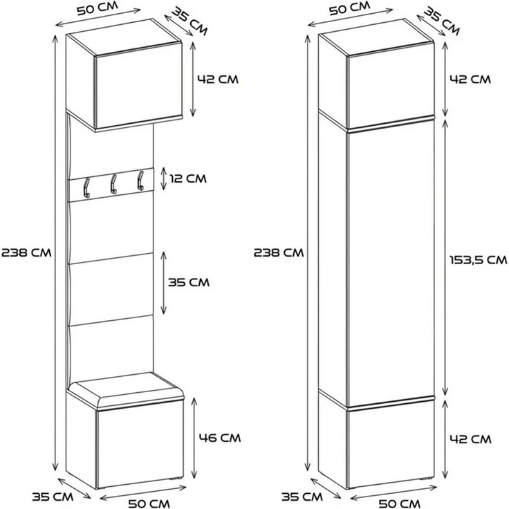 Raumhirsch Furniture Schuhschrank Garderobenschrank für Flur und Eingangsbereich (Kleiderschrank sowie Schuhschrank im SET) verschiedene Farben – Bild 3