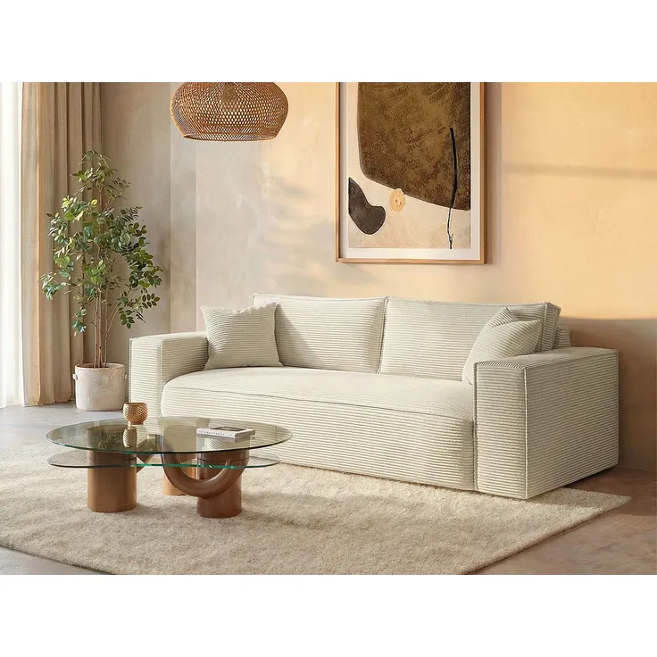 Vente-unique - AMELIA Sofa SamtStoff Beige - B 105 cm x H 80 cm x L 236 cm