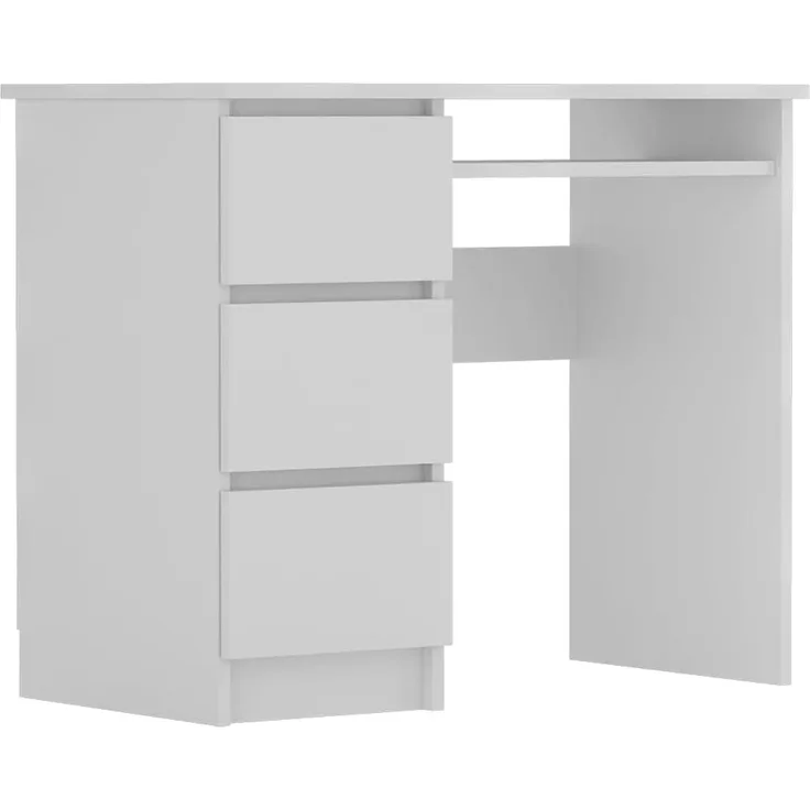 Shefa Line CINA Schreibtisch Weiß 90x50 cm - Computertisch mit 3 Schubladen & Tastaturauszug