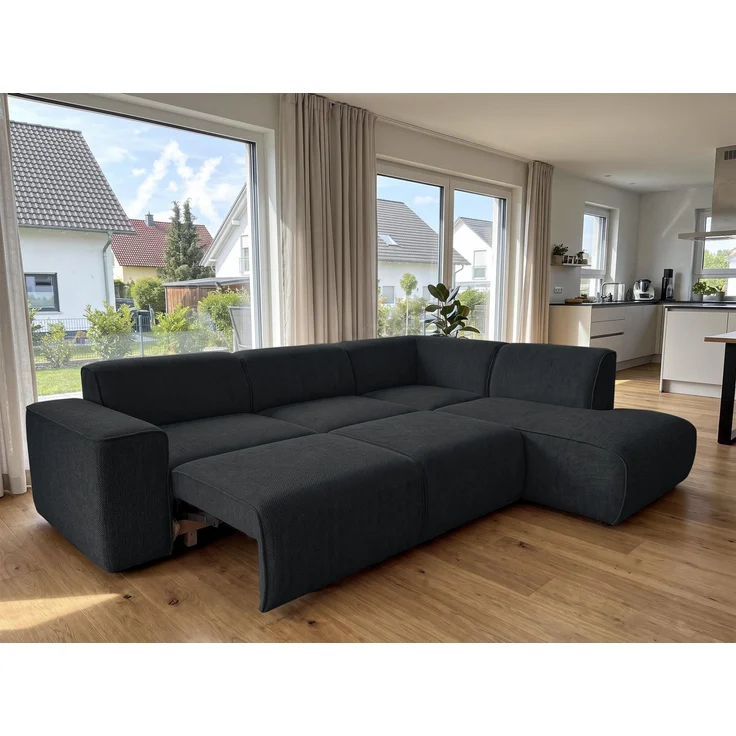 AX LIVING Wohnlandschaft mit Schlaffunktion Ruyam Ecksofa Schwarz R – Bild 2