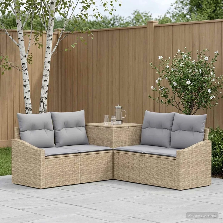 vidaXL Sofa Set 5 stk. Beige und Hellgrau Polyrattan und Stahl 3447825 – Bild 1