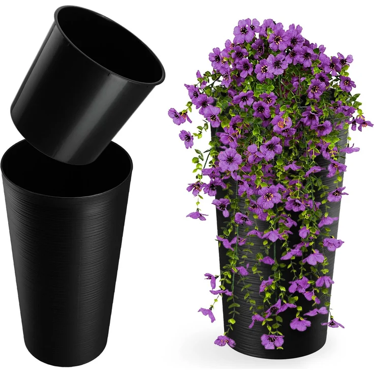 KADAX Blumentopf Blumentopf 47cm Abdeckung mit Einsatz Blumenständer Kunststoff Schwarz – Bild 1