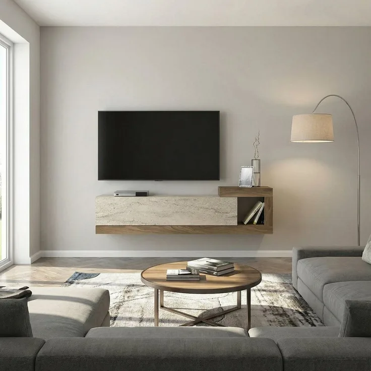 moebel17 Lowboard TV Lowboard Bliss, TV Schrank, Wandmontierte TV-Regale Mit Tür (Einzelmöbel, 1 St, Besteht aus 1 TV Lowboard), Pflegeleichte Oberfläche, Granitoptik