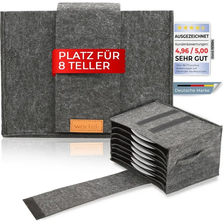 wortek Organizer Tellerhalter Filz, für 8 Teller, Camping Zubehör (Set, 1 St, 1-tlg), Filztasche für 8 Teller