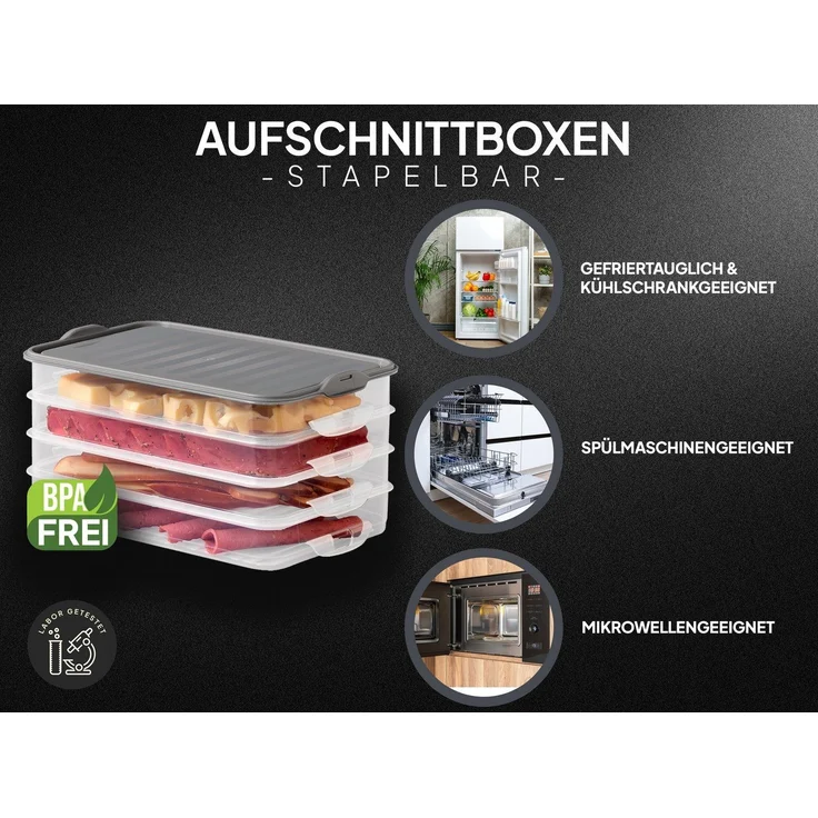 uandu home Frischhaltedose Aufschnittboxen für Kühlschrank, Wurst Aufbewahrung Kühlschrank, (Aufschnittbox Stapelbar, Kühlschrank Organizer, BPA Frei Kunststoff, Frischhaltedosen mit Deckel, Aufschnittdosen), BPA Frei, Dishwasher Safe, Reusable – Bild 2