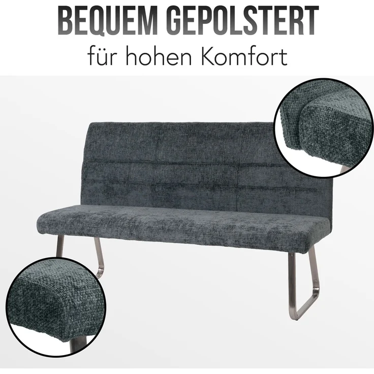 Sitzbank HWC-G55, Esszimmerbank Bank, Edelstahl gebürstet Stoff/Textil Chenille Öko-Tex, 180cm ~ dunkelgrau – Bild 3