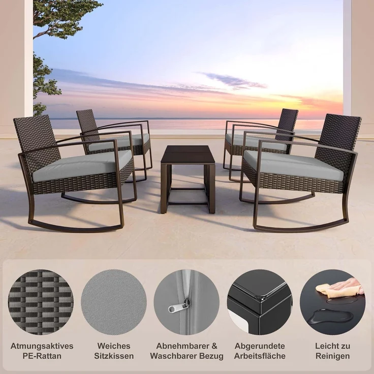 Bealife Gartenmöbel Set Balkon 2 Personen Outdoor Rattan Terrasse Pool – Bild 5
