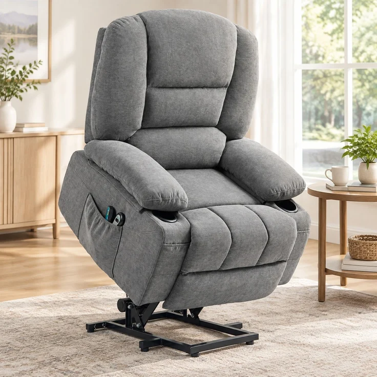 DESVIAE Sessel mit elektrischer Aufstehhilfe und Massagefunktion, 90x102x97 cm, Polyester, Dunkelgrau – Bild 1