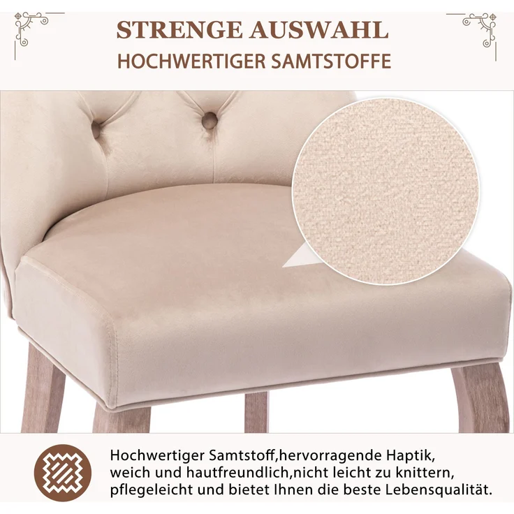 Esszimmerstuhl (2er Set) beige Samt, hohe Rückenlehne, Massivholzgestell – Bild 7
