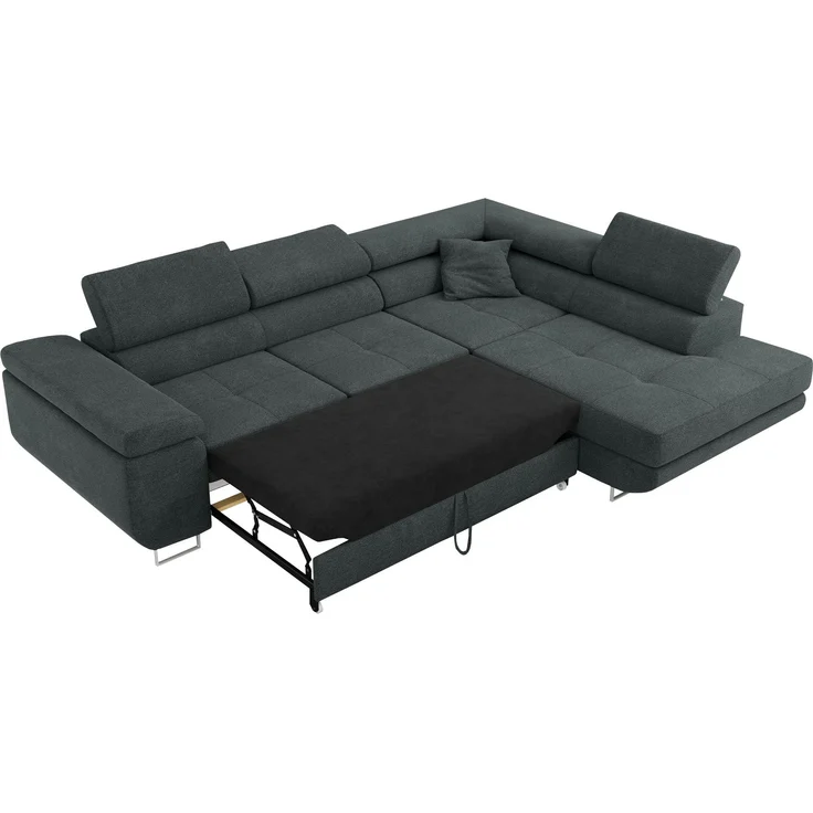 Ecksofa L-Form Couch mit Schlaffunktion und Verstellbare Kopfstützen - GUSTAW - Dunkelgrau Stoff - Rechts – Bild 4