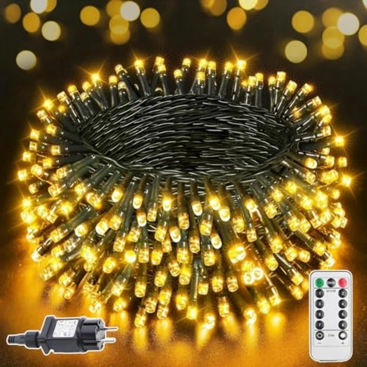 Montegoni LED-Lichterkette 10m 100 LEDs Lichterkette warmweiß, Weihnachtsdeko, IP65 Wasserdicht, 8 Lichtmodi, Ferbedienung mit Timer und Memory Funktion, IP65 – Bild 1