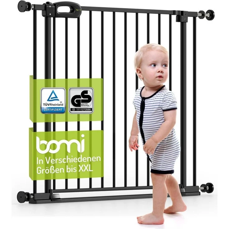 BOMI Türschutzgitter Treppenschutzgitter Merle Flatstep, Babygitter flacher Steg, 63-217 cm (verschiedene Größen, klemm- & verschraubbar), 2-Wege-Öffnung, geprüftes Kindergitter, extra breiter Durchgang – Bild 2