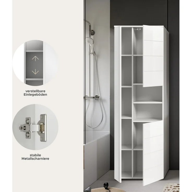 Hochschrank (B/H/T: 60x190x34 cm) in weiß hochglanz tiefzieh – Bild 7