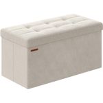 SONGMICS Sitzhocker mit Stauraum, klappbare Sitzbank, 38 x 76 x 38 cm Fußbank, Aufbewahrungsbox, bis 300 kg belastbar, für Wohnzimmer Schlafzimmer Flur, cremeweiß LSF247W01