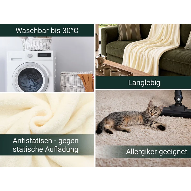 ZOLLNER Kuscheldecke, 100% Polyester, 150x200 cm, creme – Bild 3