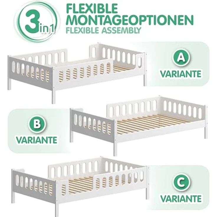 CADANI LARS 2in1 Kinderbett Jugendbett 120x200 cm Weiß, Rausfallschutz abnehmbar, Zum Jugendbett umbaubar – Bild 5