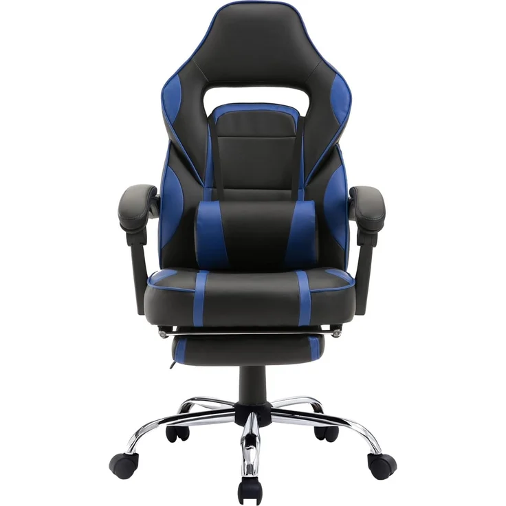 Happy Garden Gamer Sessel schwarz und blau LINK, Gaming Stuhl, ergonomischer Bürostuhl, Lendenwirbelstütze, Kopfstütze, drehbar, höhenverstellbar, neigbare Rückenlehne, teleskopische Fußstütze – Bild 4
