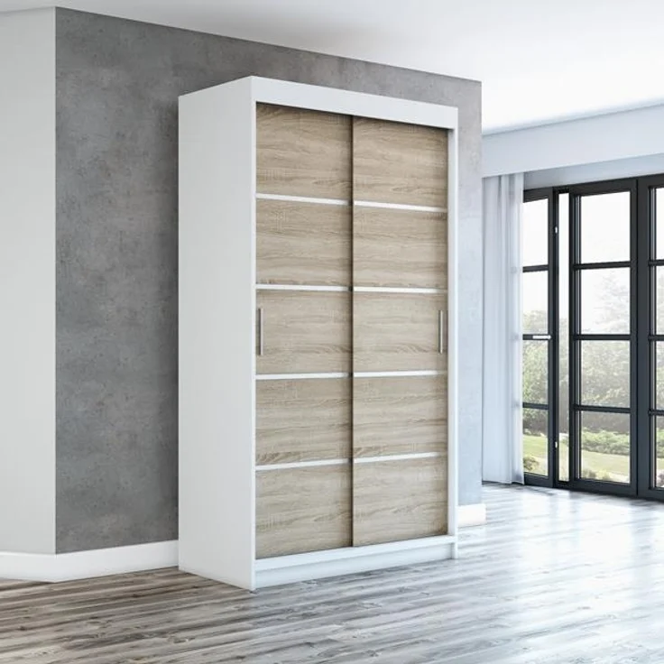 Schwebetürenschrank PARIS 2-türig Schrank 120 cm (mit Spiegel) Farbe: Weiß , sonoma – Bild 2