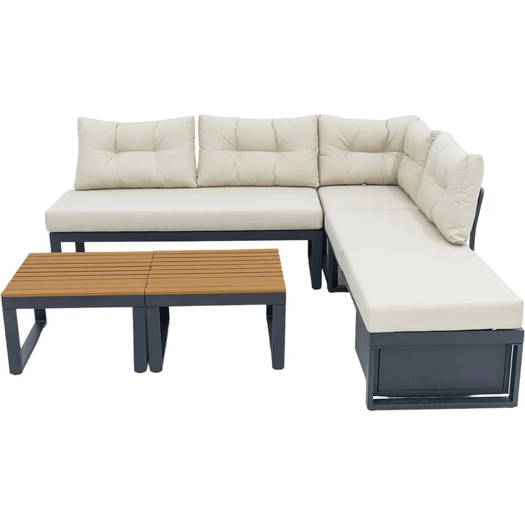 LVHOM Modulares 5-tlg. Gartenmöbel-Set, Gartensofa in L-Form mit verstellbarer Rückenlehne und Stauraum, Wetterfeste Sitzgruppe für Terrasse, Beige – Bild 2