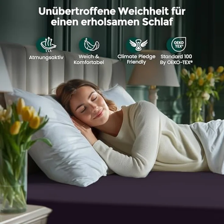 Utopia Bedding - Spannbettlaken 180x200 cm Bis 30 cm - Lila - Gebürstete Mikrofaser Spannbetttuch - Oeko Tex Standard 100 – Bild 4