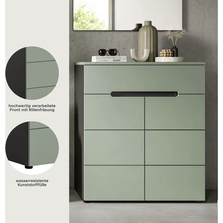 Schuhkommode (B/H/T: 94x80x37 cm) in Smoke Green Nachbildung – Bild 8