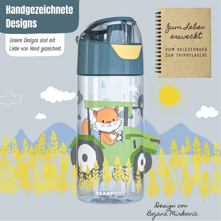 BEARFOOT Trinkflasche Trinkflasche Kinder, leichte Wasserflasche - Traktor Fuchs – Bild 2