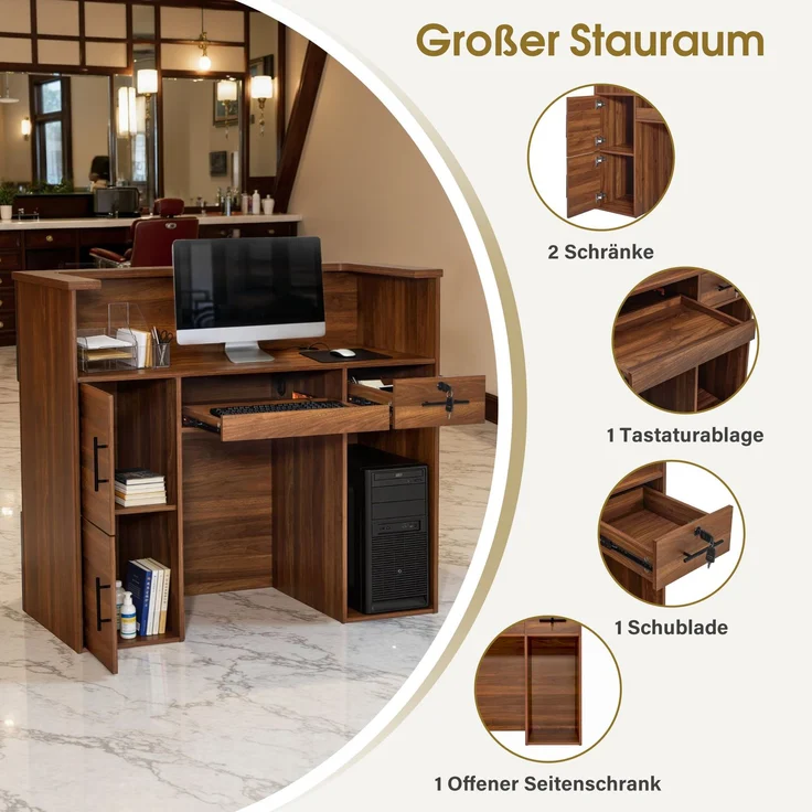 BarberPub Empfangstheke mit 2 Schubladen, Rezeptionstisch Braun R9760 – Bild 4
