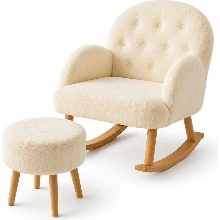Hanah Home 'Dügmeli - Cream' Ohrensessel- und Hocker-Set (2-teilig), Creme, 80 x 85 x 65 cm – Bild 3