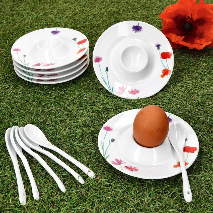 MamboCat Eierbecher 6x Marie Eierbecher mit Ablage weiß Blumen bunt Porzellan 6 Personen – Bild 3