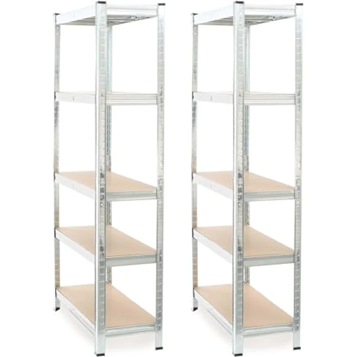 Wiltec Set 2X Schwerlastregal 180 x 90 x 30 cm, 875 kg Gesamtlast, Steckregal verzinkt aus Stahl, Lastenregal mit 5 Ablagen, Werkstattregal – Bild 5