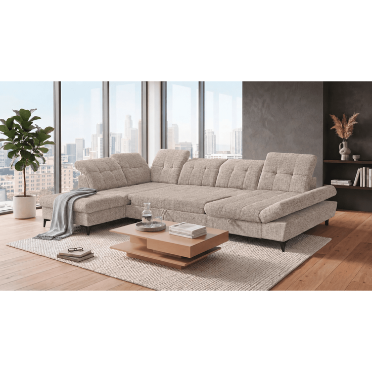Wohnlandschaft Mercy von ED Exciting Design mit Schlaffunktion und Bettkasten im Glow Flachgewebe – Bild 2