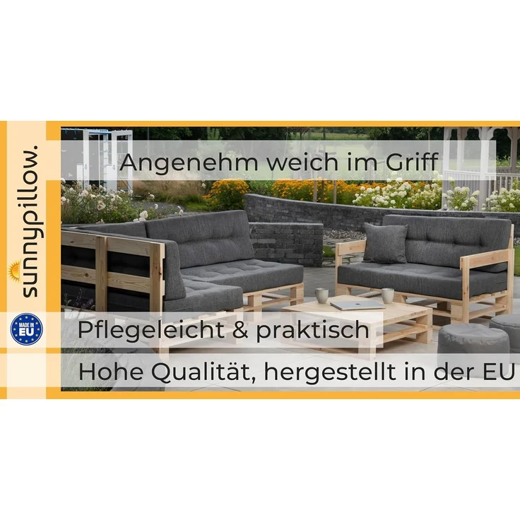 sunnypillow Palettenkissen UV - beständig Outdoor/Indoor Palettenauflage Palettenpolster Palettensofa Sitzkissen Rückenlehne gesteppt Sitzkissen 120 x 60 x 15 cm Silver – Bild 6