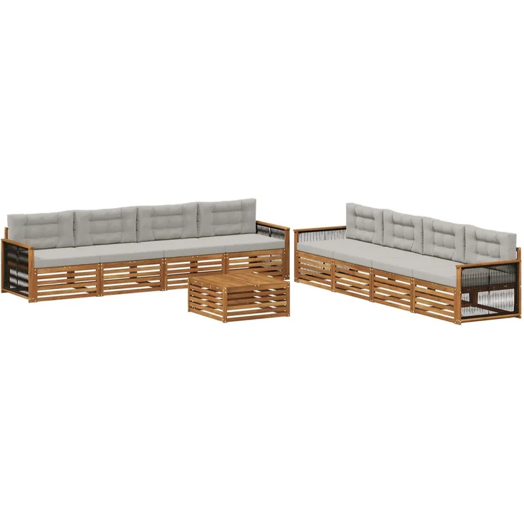 vidaXL Outdoor-Sofagarnitur 9 stk. 8-Sitzer Natur und Hellgrau 3383174 – Bild 2