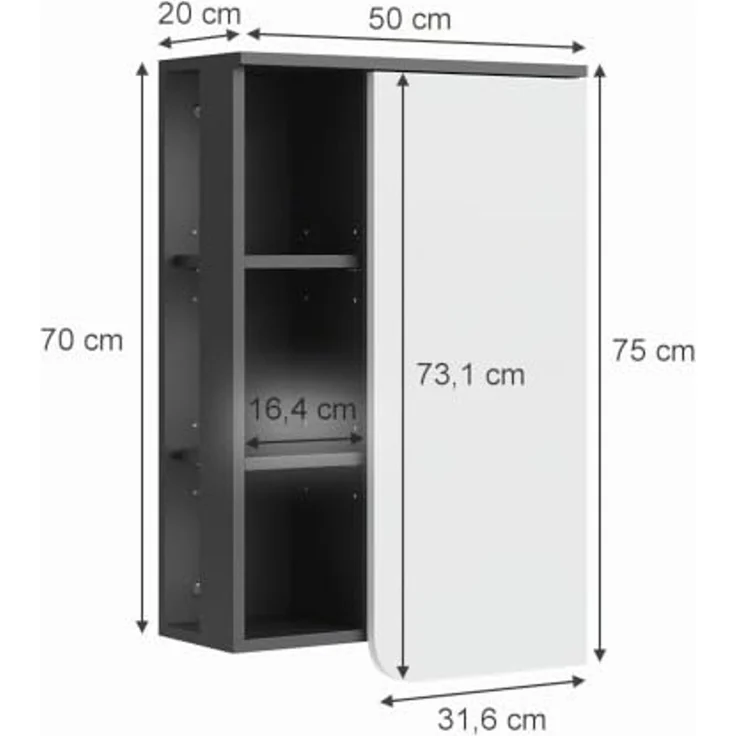 Badschrank Karen Anthrazit/Weiß 50 x 75 cm mit Tür und offenen Fächern Vicco – Bild 2