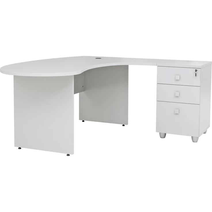 Winkelschreibtisch "Gela", Holzfuß, grau Dekor, 180 x 120 x 74 cm, inkl. Beistellcontainer, rechts gewinkelt – Bild 4