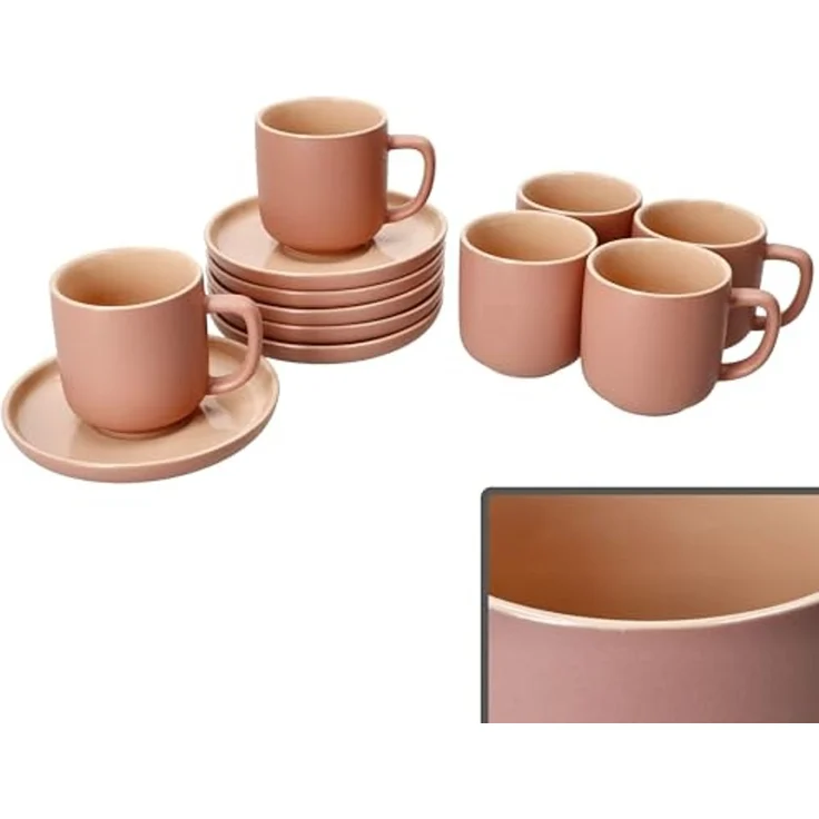 Ritzenhoff & Breker Tasse Ritzenhoff 6er Set Jasper Espressotassen mit Untertassen Puder, Steingut – Bild 2