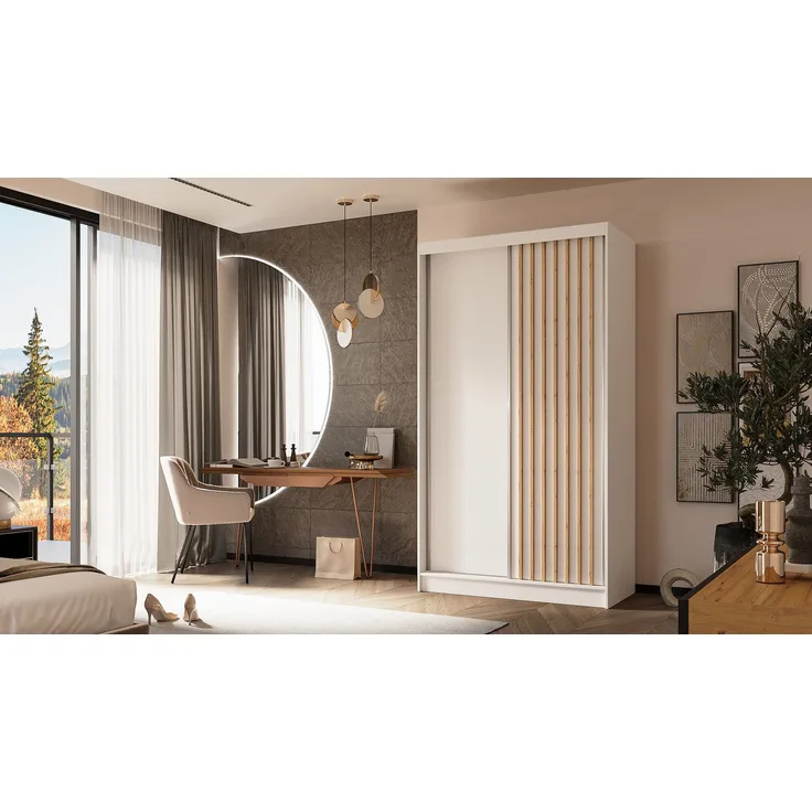 Beautysofa Kleiderschrank Moderner stilvoller eleganter Kleiderschrank mit Schiebetür HELIOS (Vordertür mit Lamellen) B:120/150/160/180/200/240/H:216/T:61cm
