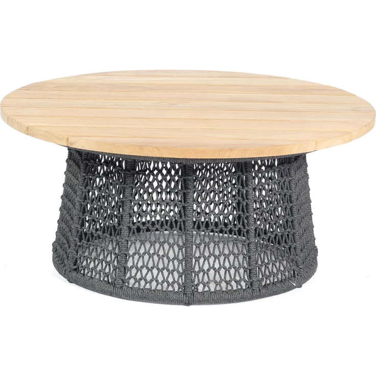 Sonnenpartner Lounge-Tisch Poison Ø 100 cm Teak/Alu/Polyrope grau Beistelltisch