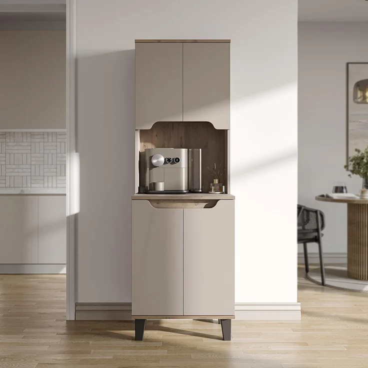 Roomart Küchenbuffet DEFNE mit Nische Kaffeebar Mikrowellenschrank Vorratsschrank, 5 Farben Offene Nische für Kaffeemaschine, 4 Türfächer – Bild 4