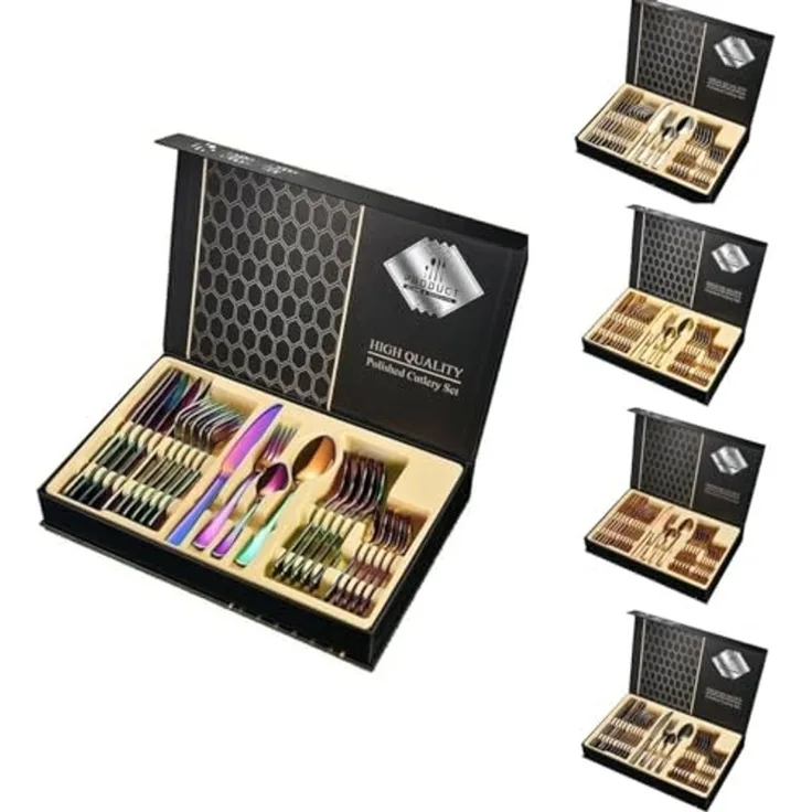 Besteckset 24-tlg Edelstahl für 6 Pers. mit Geschenkbox Regenbogen