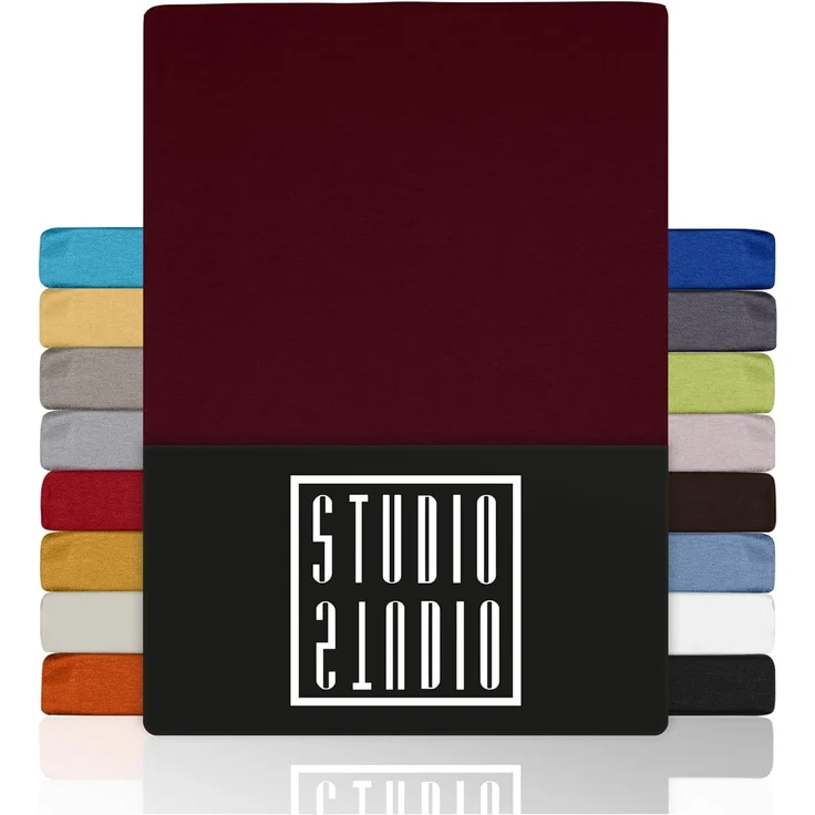STUDIO Basic Spannbettlaken 100x200 cm, 100% gekämmte Baumwolle, Oeko-TEX 100, Markenqualität, Bettlaken Spannbetttuch Jersey 100x200 - Bordeaux – Bild 1