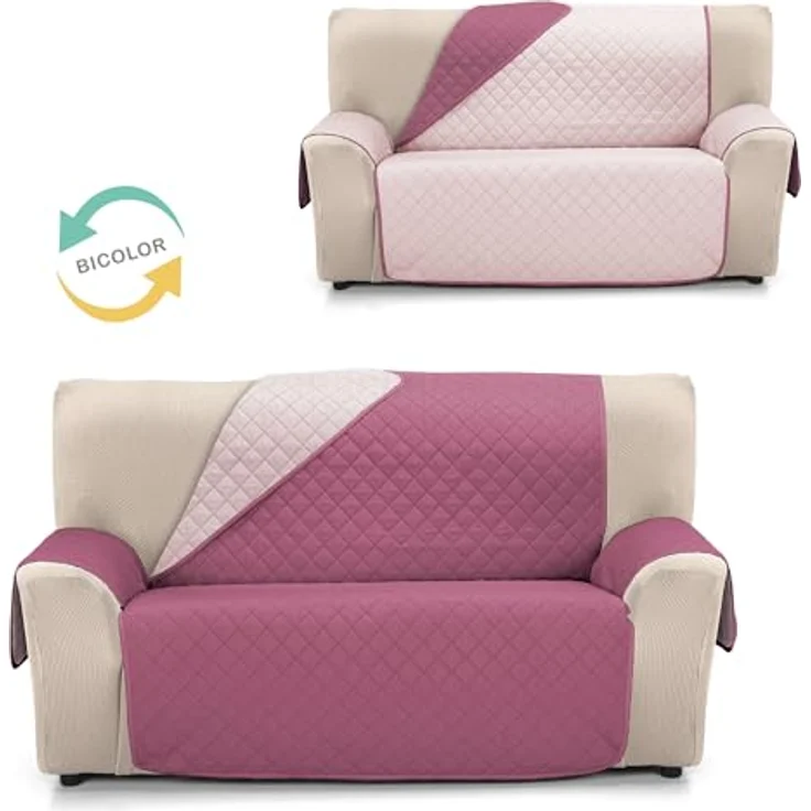 Martina Home Sofaüberwurf gesteppt, wendbar, Bernstein, 3-Sitzer, Aubergine, Lachs – Bild 3