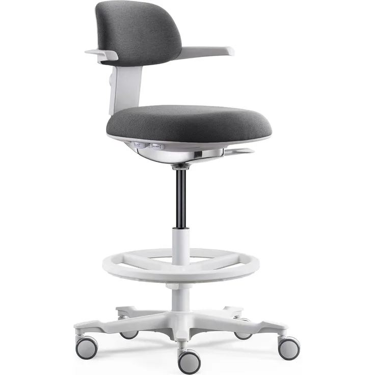 hjh OFFICE Ergonomischer Arbeitsstuhl TOP Work 40 W – Stuhl mit höhenverstellbarer Rückenlehne, Verstellbarer Sitzneigung & Sitztiefe, höhenverstellbarer Fußring, Grau/Weiß